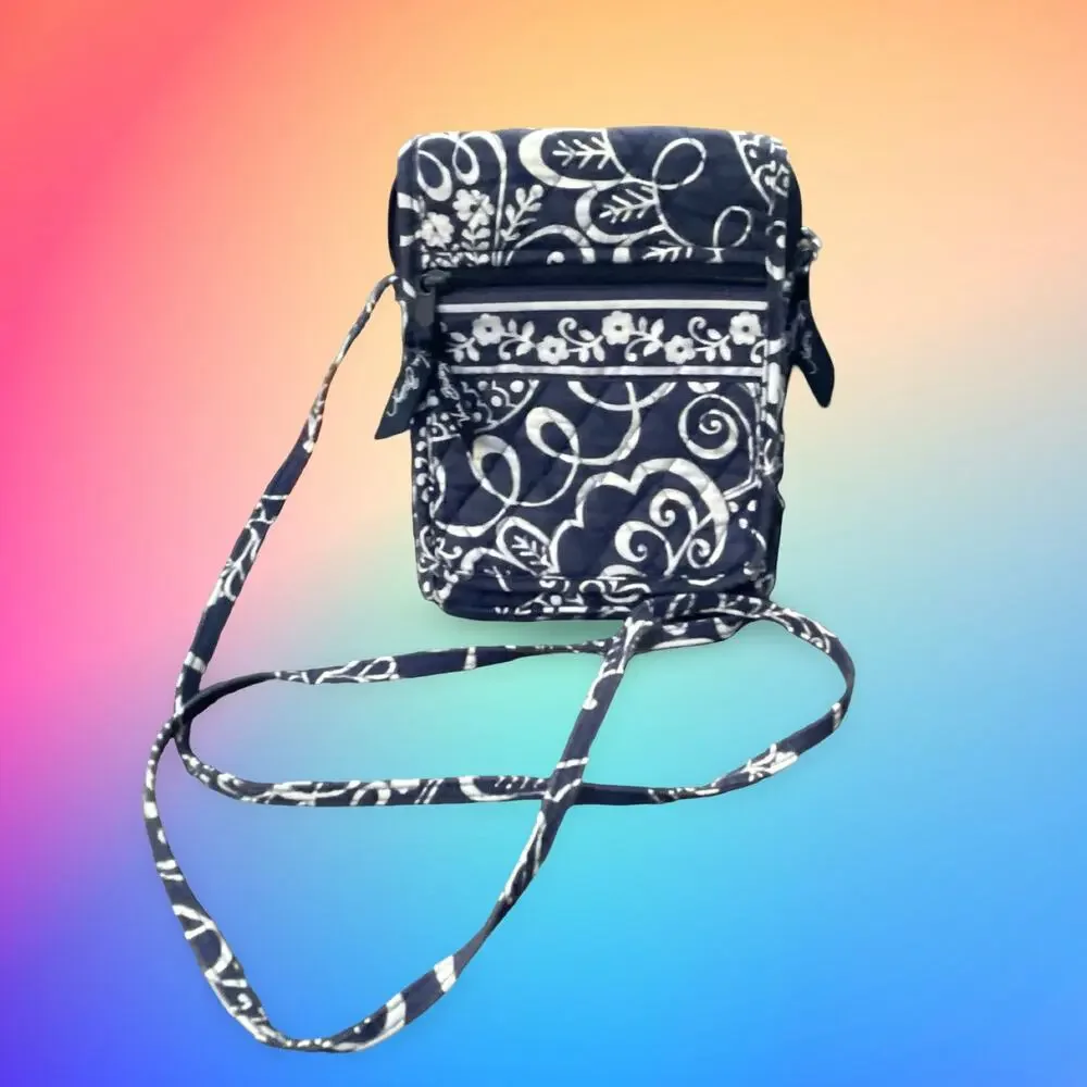 Vera Bradley Mini Hipster Indigo Pop Crossbody Bag Floral Blue White Quilted